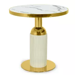 Mesa de Jantar Redonda Imperial 70cm Mármore Sintético Base Dourada Design Luxo