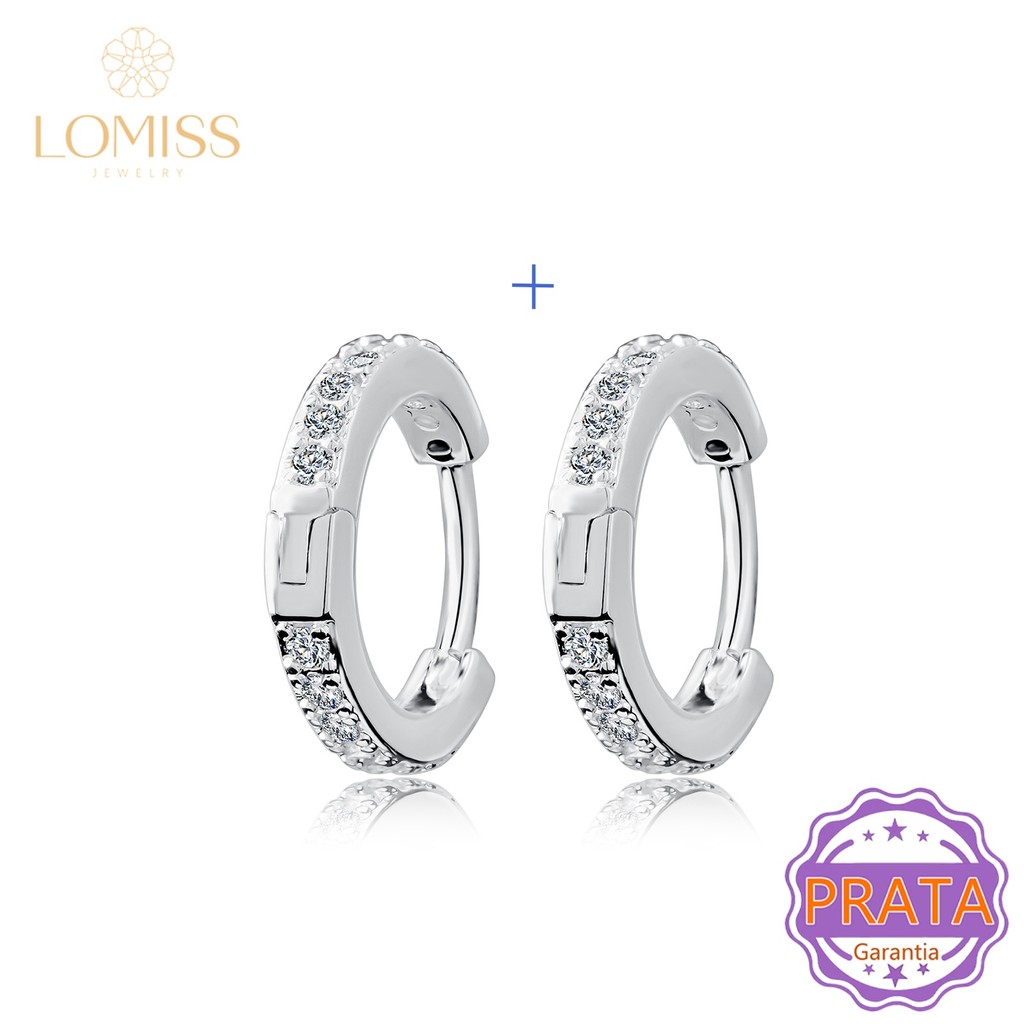 1 Par Brinco Argola Prata 925 Com Zircônias - Lateral Cravejado Brilhante - Luxo & Elegância