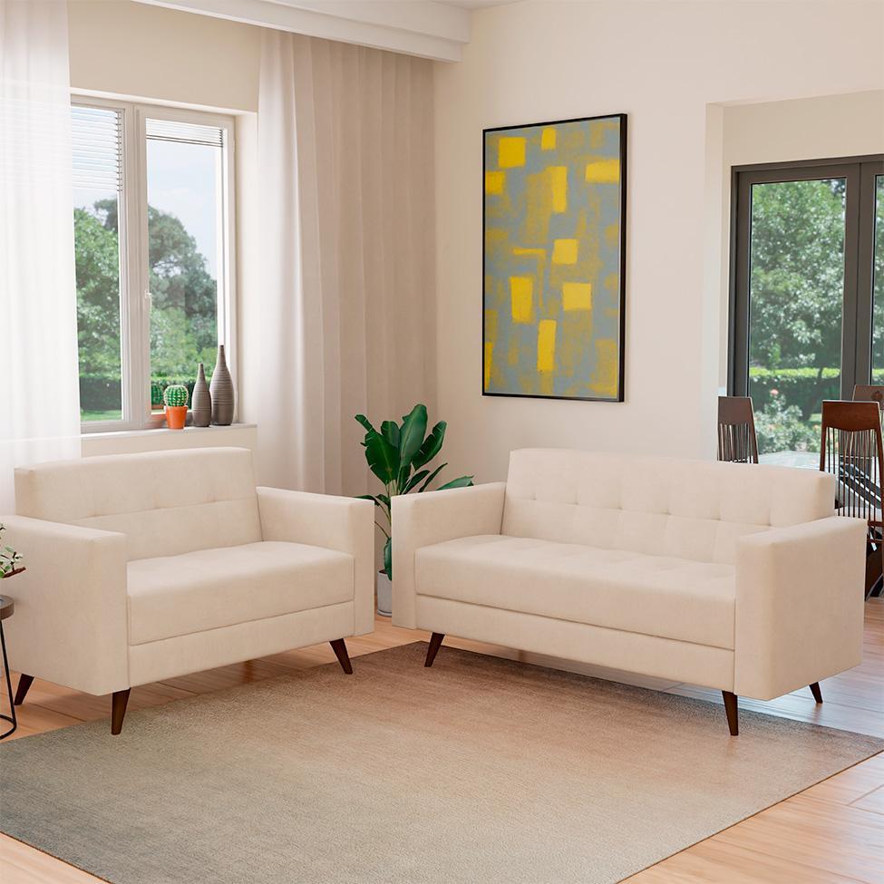 Conjunto de Sofá 2 e 3 Lugares Vitrola Suede Bege em Oferta na Shopee
