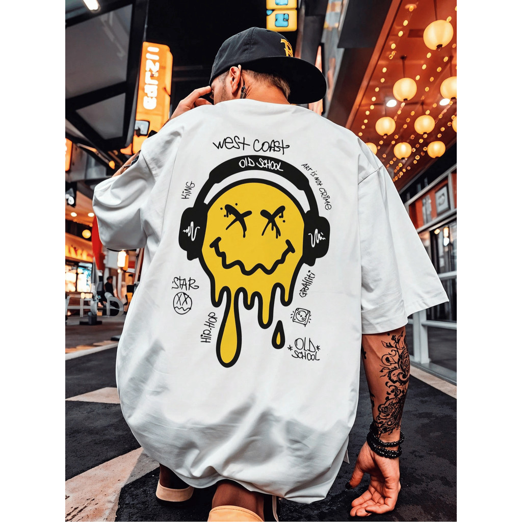 Camisa Camiseta Oversized estampada Streetwear Smile T-Shirt Old School 100% Algodão Manga Curta