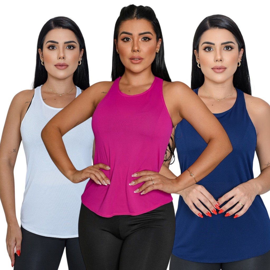 Kit 3 Regata Nadador Feminina de Academia Dry Fit Poliamida em Oferta na Shopee