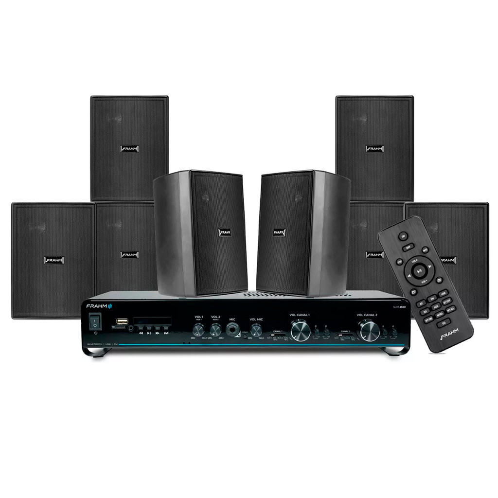 Conjunto Frahm 2500 P/ Som Ambiente Lojas + 8 Caixas Cor Preto/preto Potência De Saída Rms 160 W