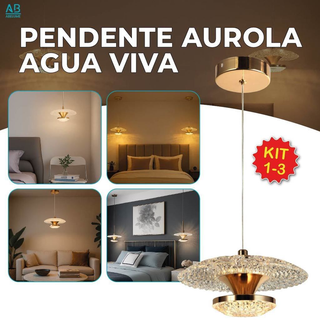 Luminária Lustre Pendente Led Água Viva Dourado Luz Quente 110V-220V Bivolt em Oferta na Shopee