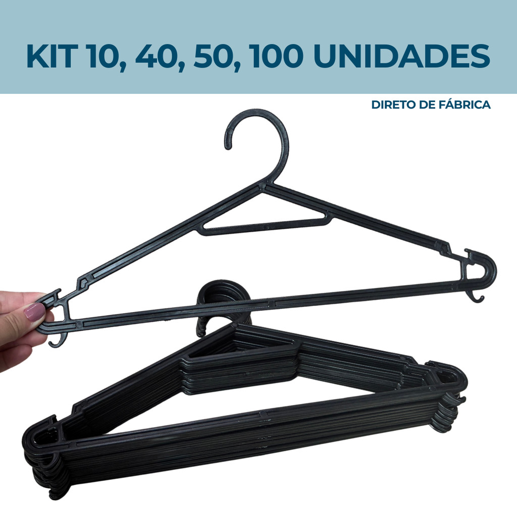 Kit 10, 40, 50 e 100 Cabides Multifuncional Preto Adulto Direto de Fábrica - ESTRELA G007 em Oferta na Shopee