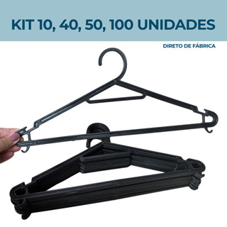 Kit 10, 40, 50 e 100 Cabides Multifuncional Preto Adulto Direto de Fábrica - ESTRELA G007 em Oferta na Shopee