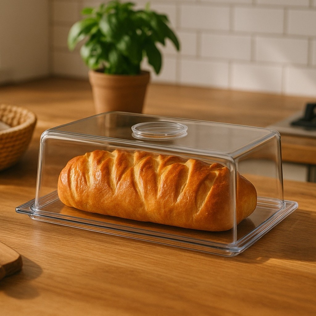Porta Pão Salgados Doces Acrílico Com Tampa Retangular Transparente 28x15 Protetor Alimento Premium