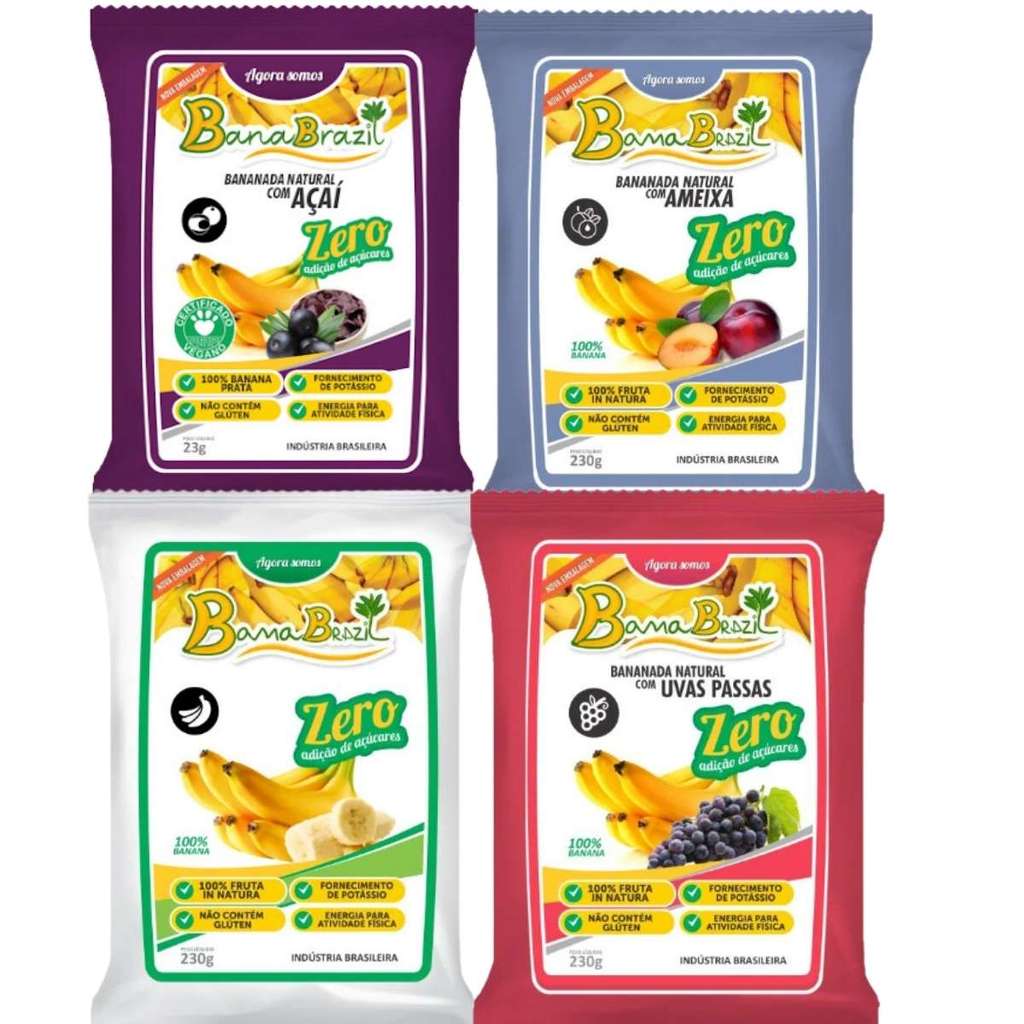 Bananada Açaí -Uva Passa, Ameixa e Natural - 4 Pacotes