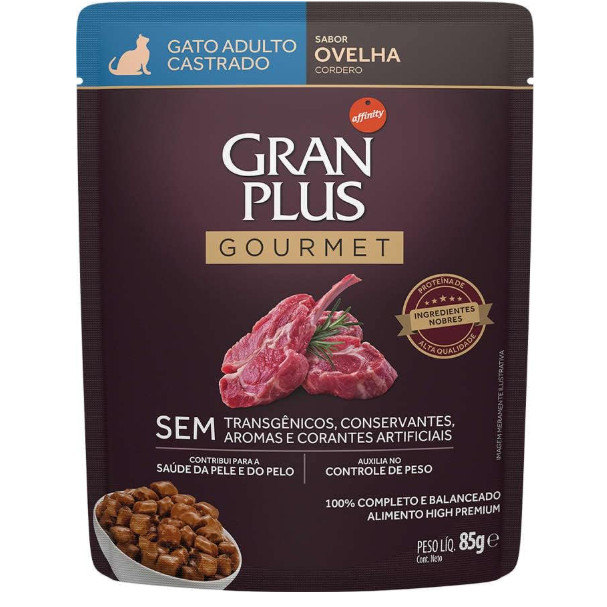 Ração Úmida Granplus Sache Gato Gourmet Castrado Ovelha 85g
