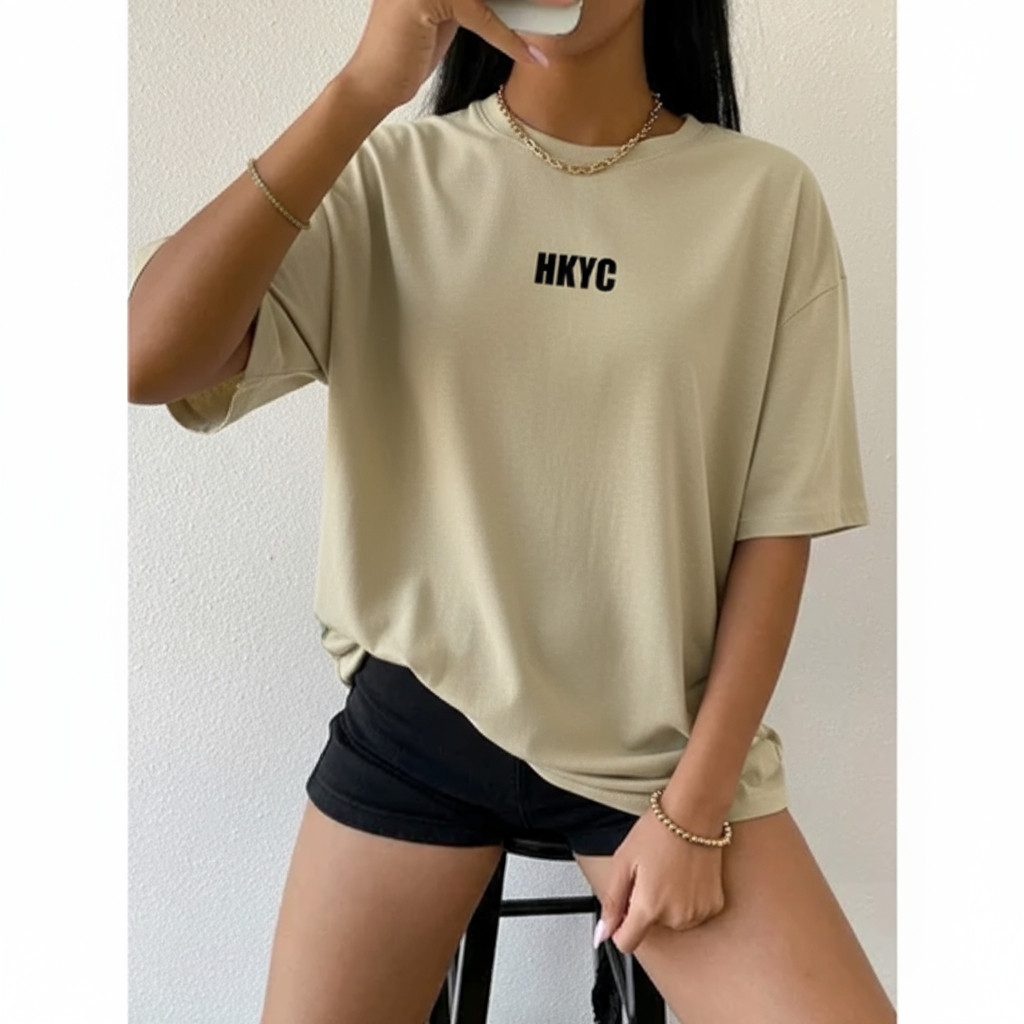 Camiseta Tshirt Oversized 100%Algodão Estilosa Treino Fit Academia Casual Street Feminina HKYC