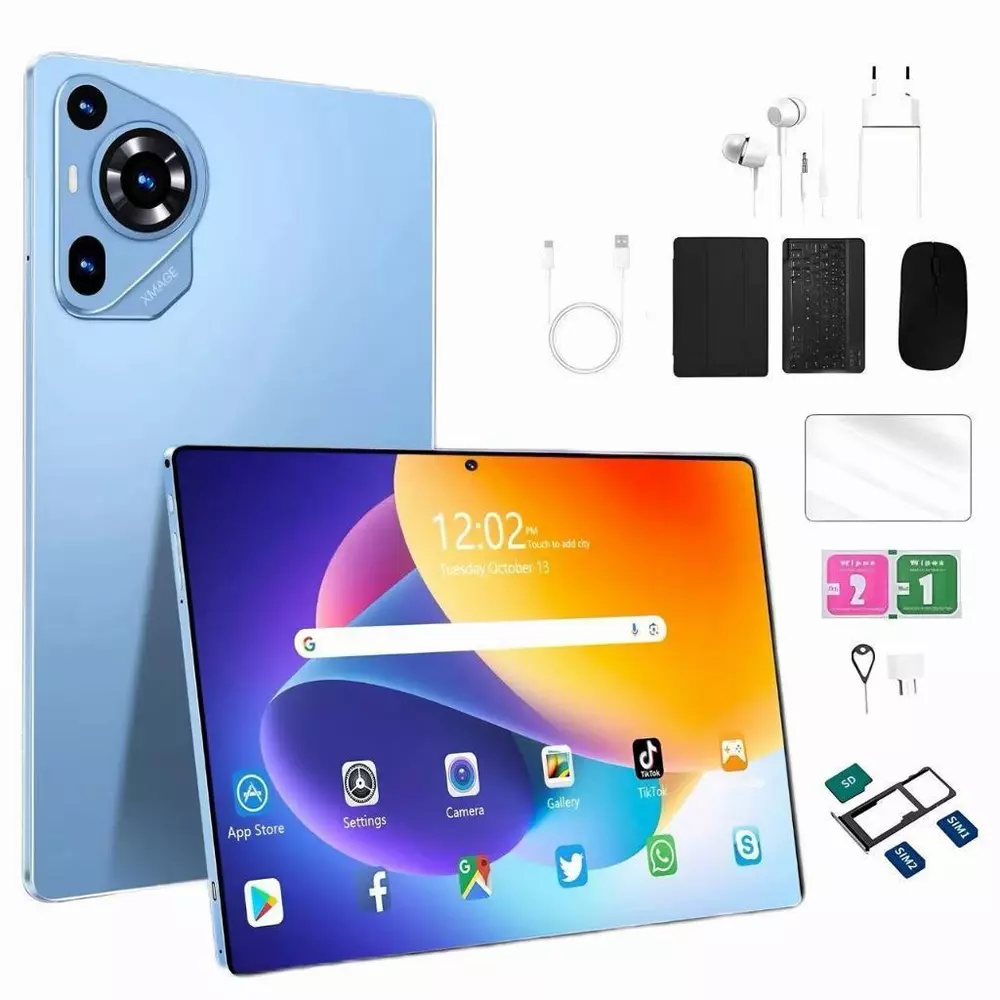 Tablet 128GB Memoria + 6GB RAM Android 13 com tela IPS de 10,1 polegadas e capa de couro com teclado Techo pro