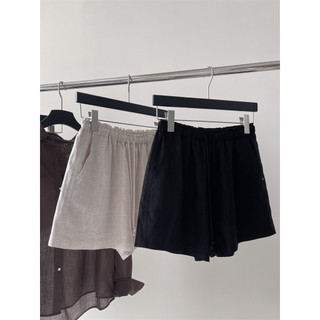 JAYT Verão Fresco Minimalista Estilo Férias Vitalidade Calças de Três Pontos 100 Linho A-line Shorts de Praia com Cordão