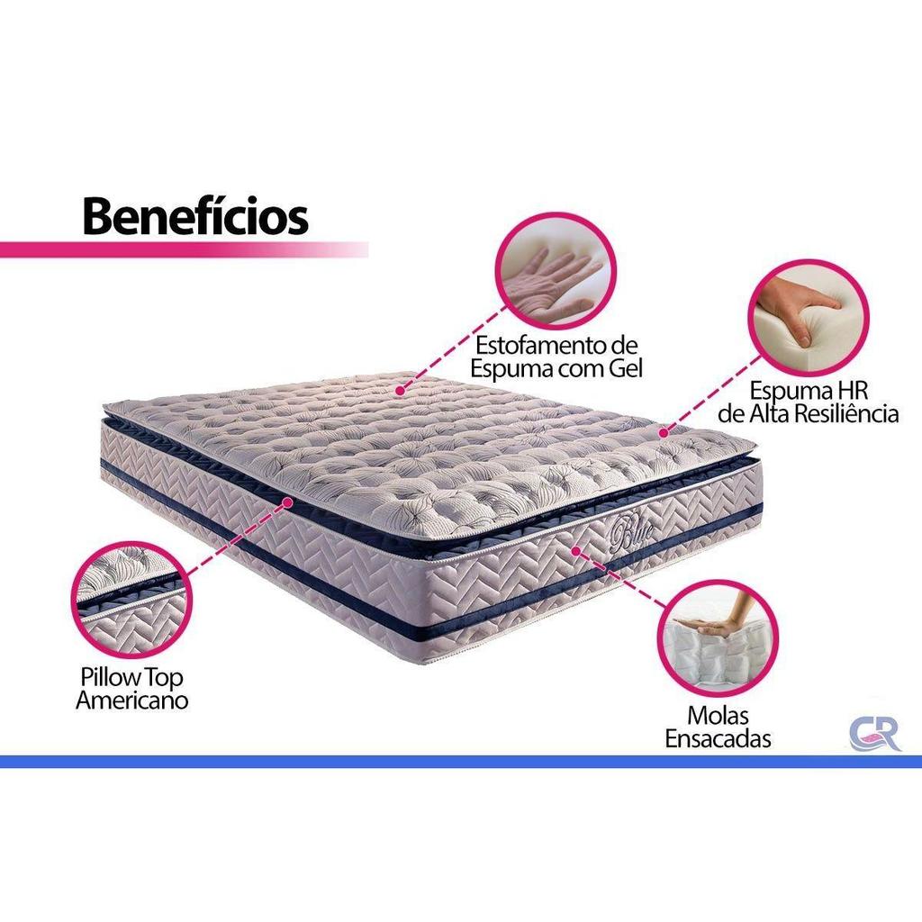 Cama Box Queen: Colchão Molas Ensacadas Paropas Blue + Base CRC Rústico White(158x198) — imagem 2 de 2