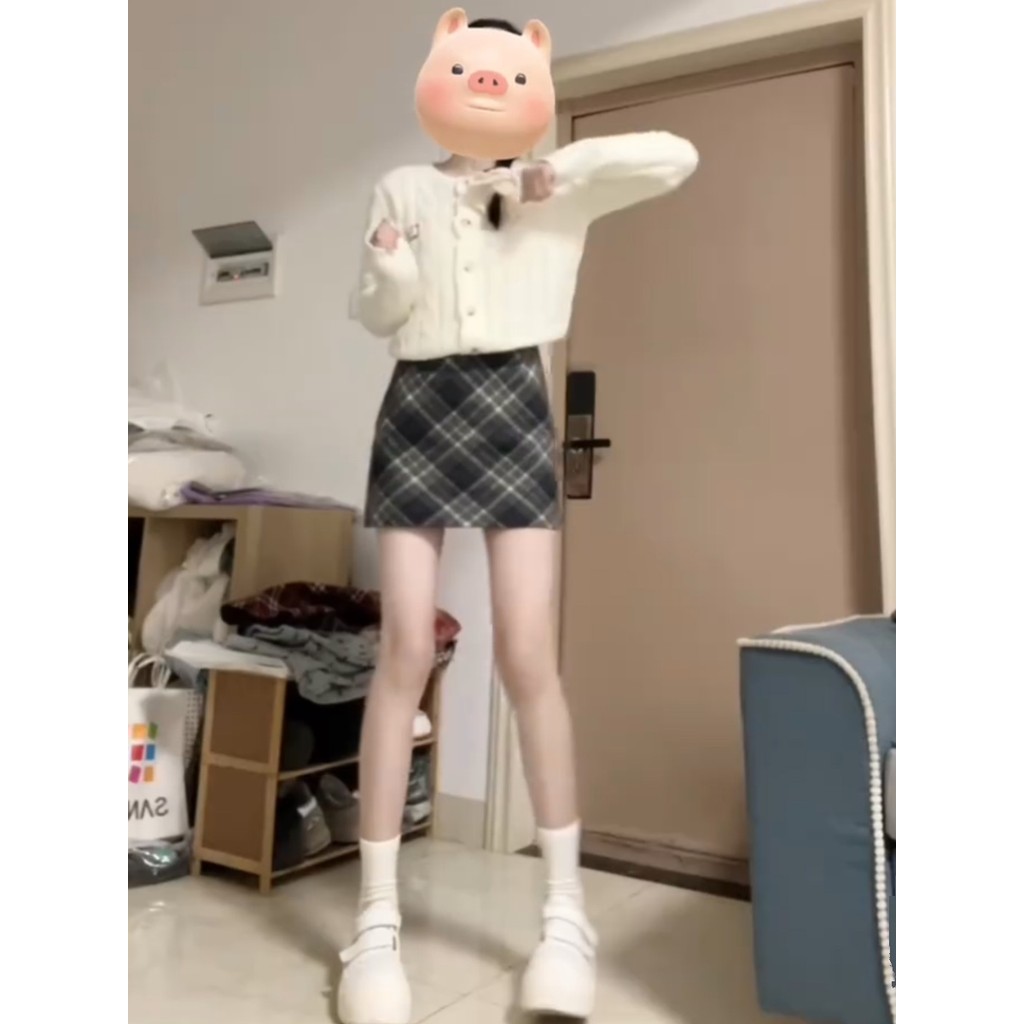 P xadrez saia de lã feminina pequena estilo Preppy outono saia xadrez Hip curta a linha saia xs