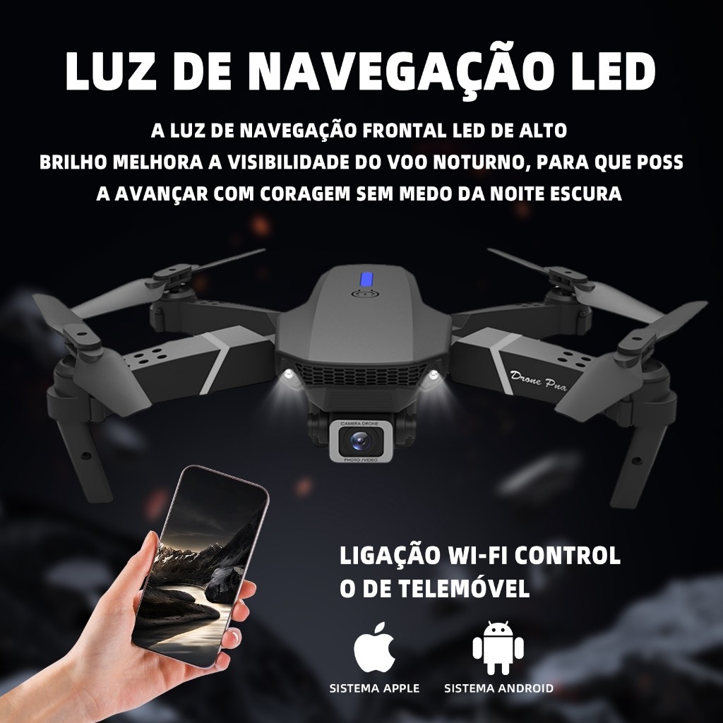 Drone E88 Profissional Com Câmera Dupla 4K e Suporte a Wi-Fi - Mini Drone De Brinquedo. — imagem 2 de 2