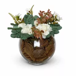 Arranjo Crisantemo Vaso Aquario Incolor Decoração Pequeno