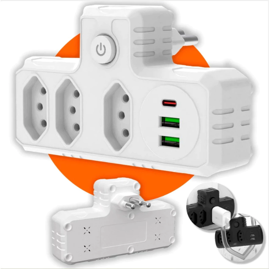 Conector De Extensão Portátil 3 Universal Plug Carregador Rápido 2 Usb 1 Tipe-C Transformador Conversor De Tomada, — imagem 1
