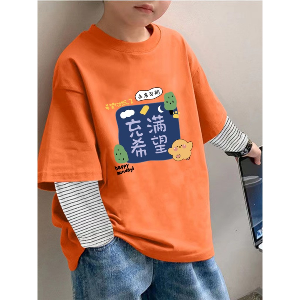 Camiseta de manga comprida de algodão puro para meninos primavera outono novo estilo versão coreana desenho animado esta