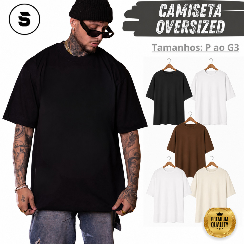 Camiseta Oversized Streetwear Masculina 100% Algodão Padrão Americano