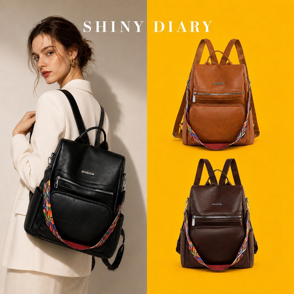 SHINYDIARY Bolsa Mochila Feminina Casual Couro PU Grande Capacidade