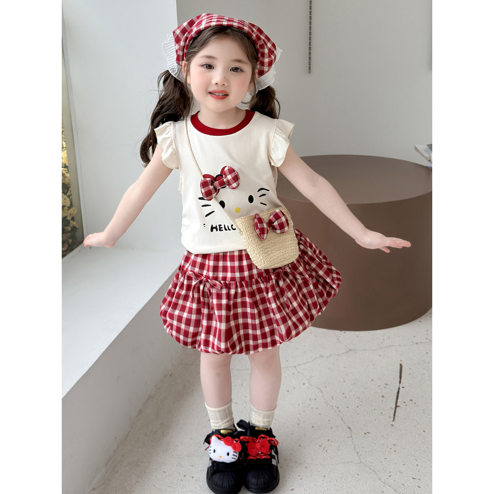 Meninas terno vestido de verão 2026 novo estilo moda roupas da moda bebê menina colete bolo saia terno de duas peças ver