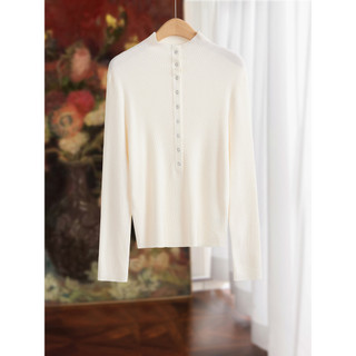Máquina lavável Anti-Pilling All-Match estiramento fino-ajuste camisola de malha feminina 2025 inverno meio alto Col