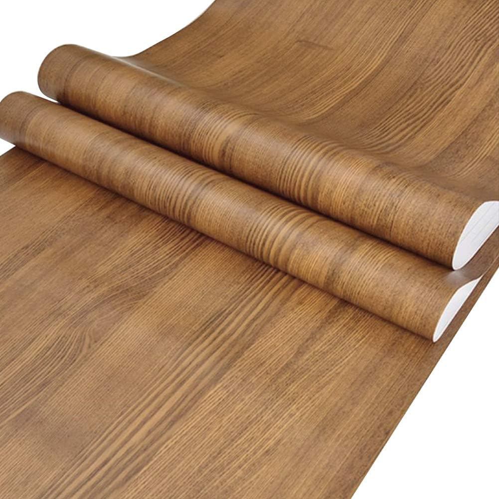 Lependor Papel de Parede Adesivo de Madeira Marrom Claro 17,71" X 118" com Textura de Grão de Madeira, Filme Autoadesivo