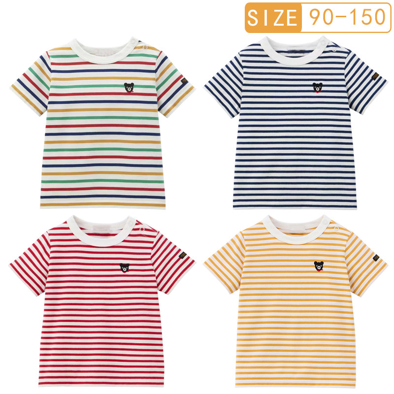 Miki japonês meninos camiseta de manga curta verão crianças puro algodão camisa de fundo médio grande crianças listrado 