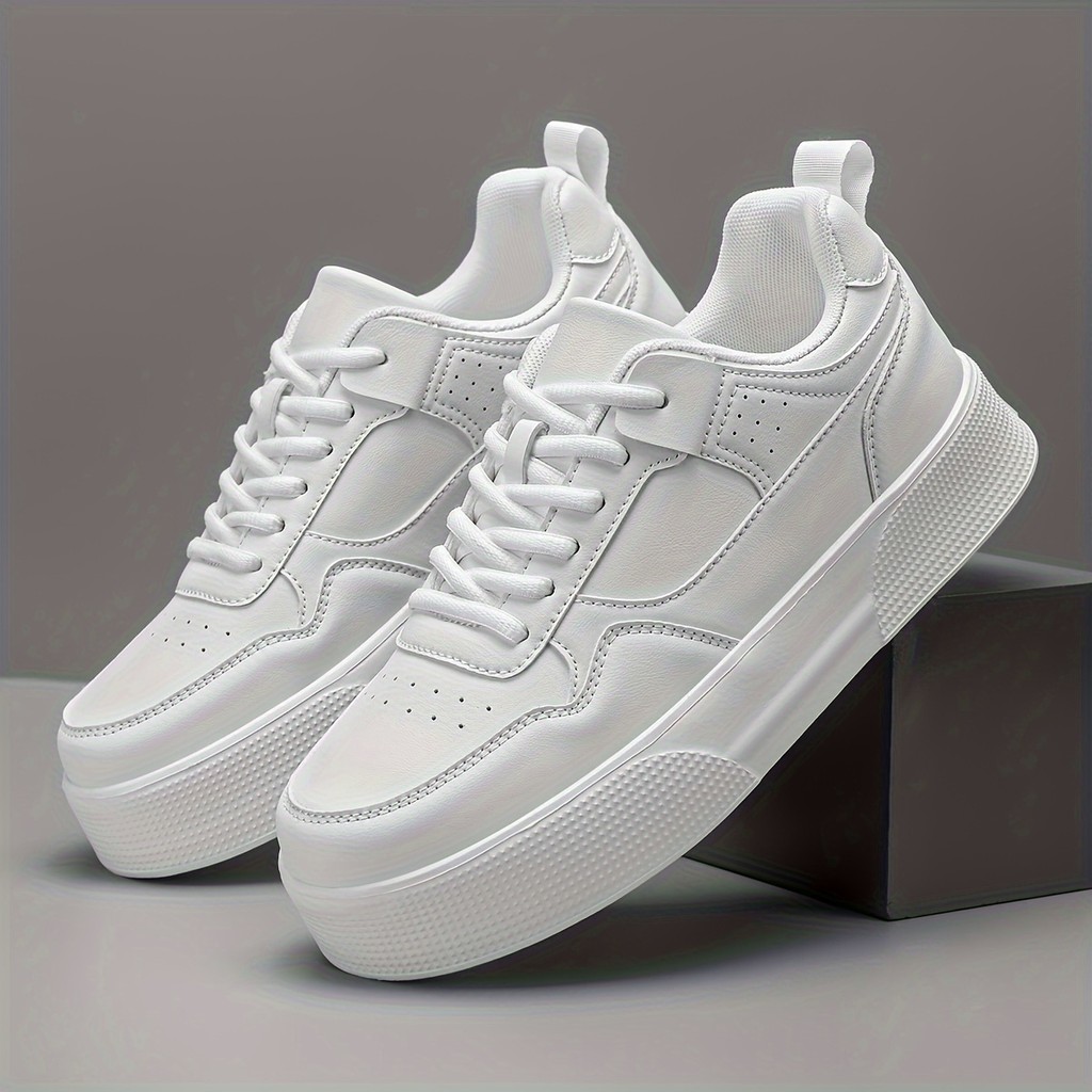 Ténis Confortáveis e Modernos para Homem, Sapatos Rasos Lisos de Cor Sólida com Plataformas, Ténis de Casal Fáceis