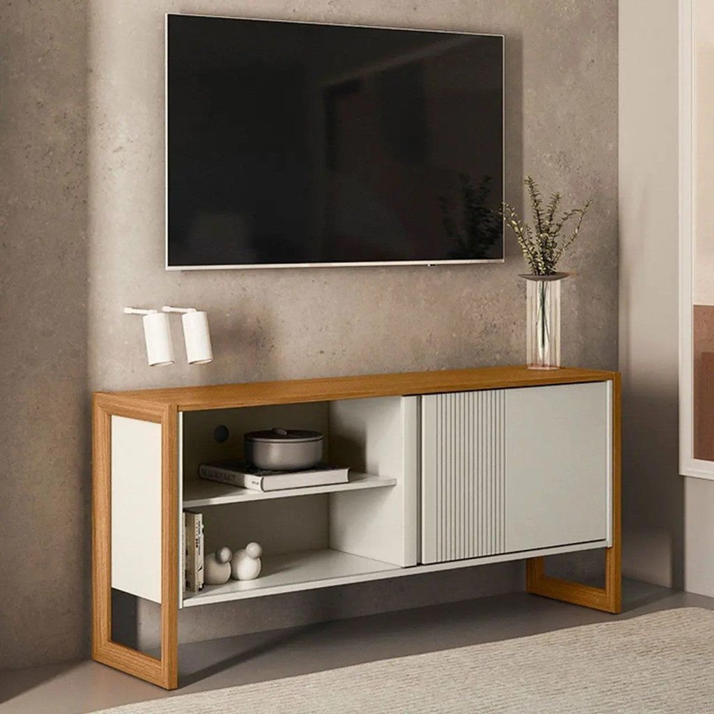Rack para TV até 55 Polegadas MDF 141cm Gold Branco