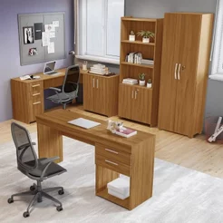 Conjunto 4 Peças 1 Mesa em L 1 Escrivaninha 2 Armários Espresso Móveis Freijó Marrom Freijó