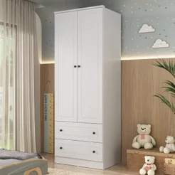 Guarda-Roupa Infantil 2 Portas 2 Gavetas Girassol Branco
