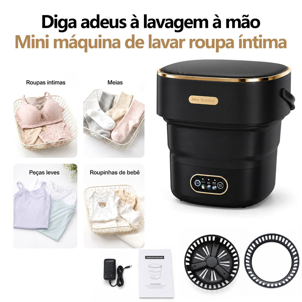 Mini Máquina de Lavar Roupa Dobrável 13L Portátil Automática 220V Lavadora de Roupas Íntimas