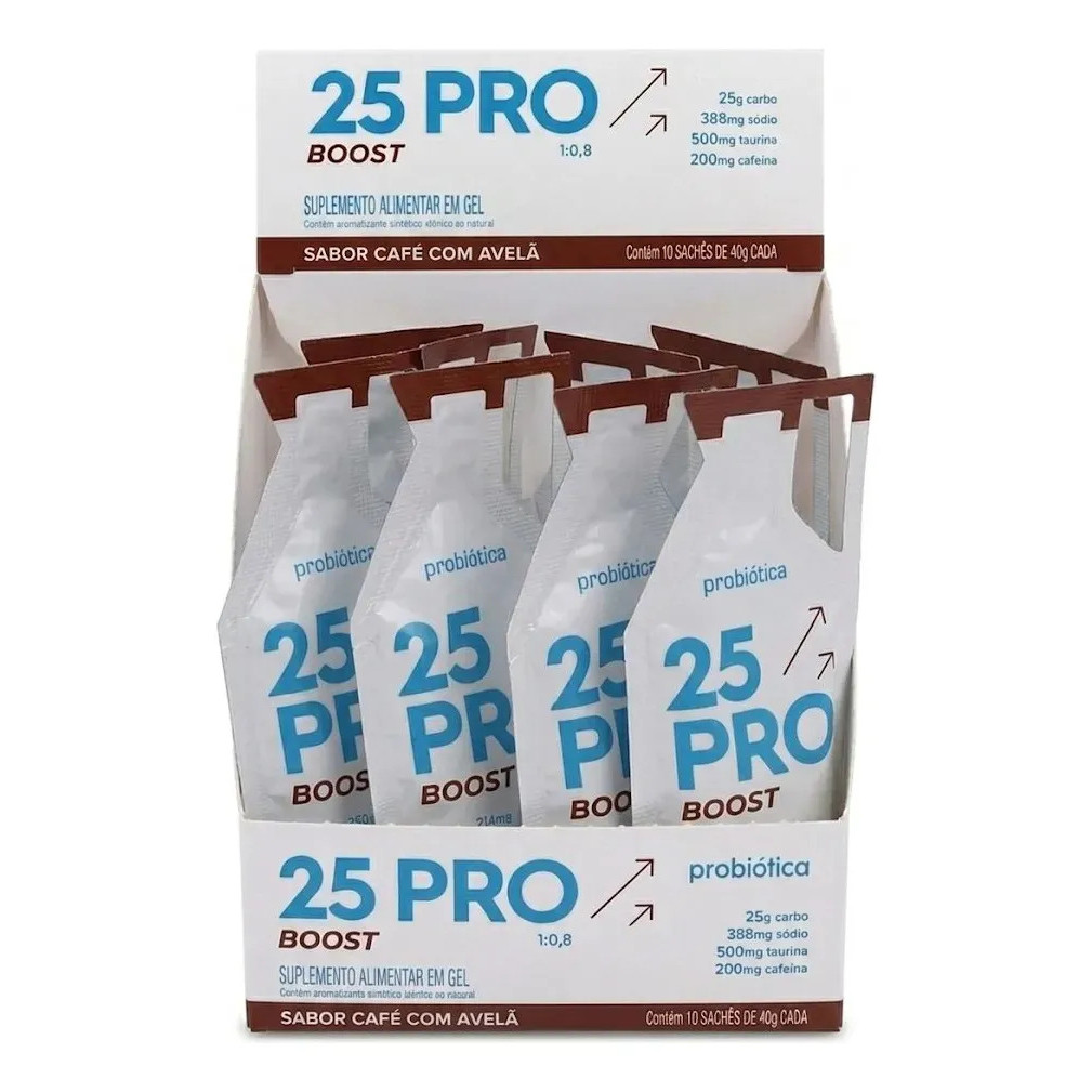 Gel 25pro Boost Display 10 Sachês x 40g Café Com Avelã Probiótica