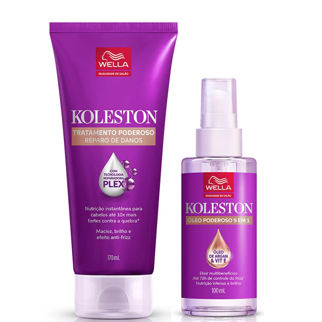 KIT WELLA KOLESTON ÓLEO PODEROSO 9 EM 1 + TRATAMENTO PODEROSO REPARO DE DANOS 170ML