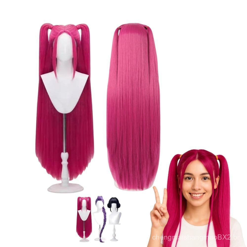 Peruca longa, reta e vermelha estilo anime, adequada para acessórios de Halloween femininos.