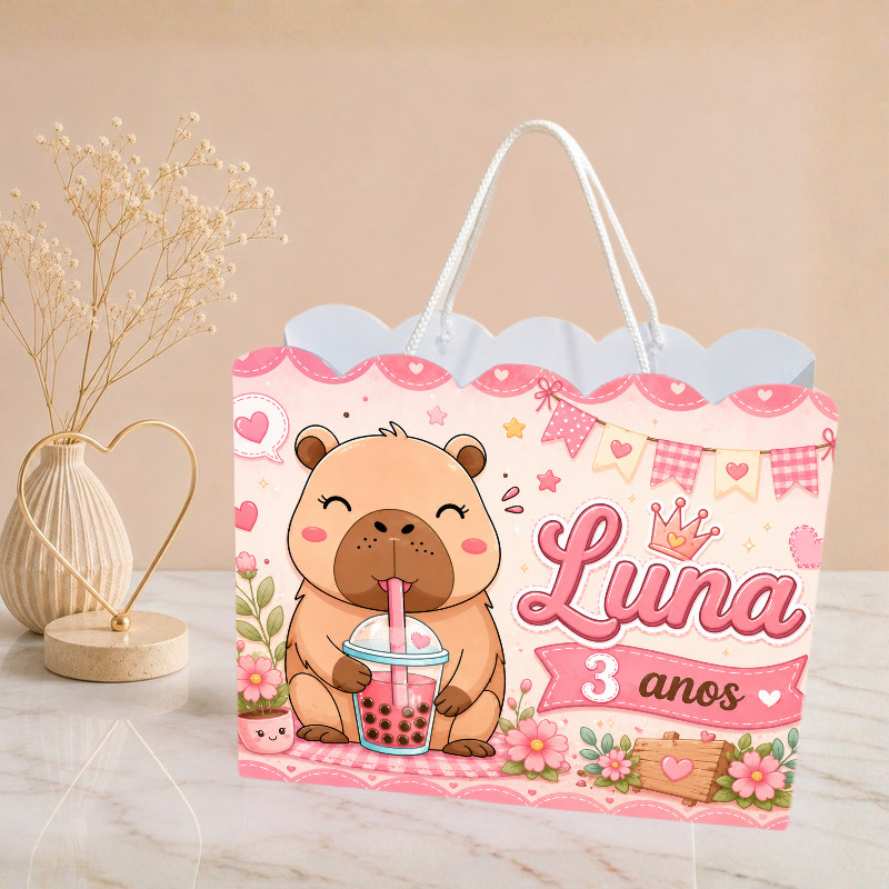 Sacolinha Capivara Fofa Personalizado | Sacolinha | Mimos | Lembrancinha | Aniversário Jardim PEGUE E MONTE