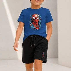 Kit Infantil Camiseta Menino Homem Aranha Spider Man Rosto e Bermuda Moletinho