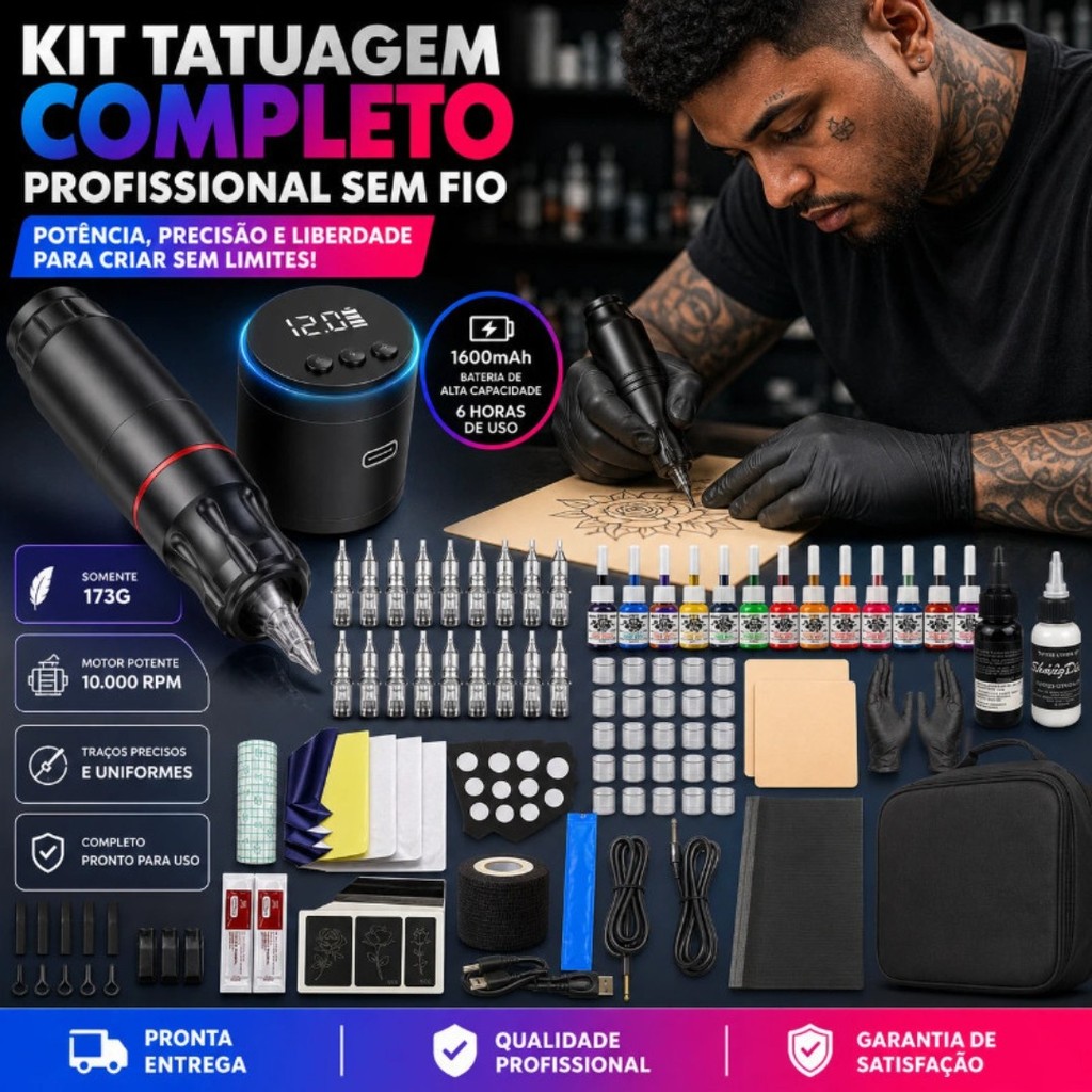 Kit Tatuagem Maquiagem Completo De Tatuagem Caneta De Profissional Sem Fio Profissional Poderosa