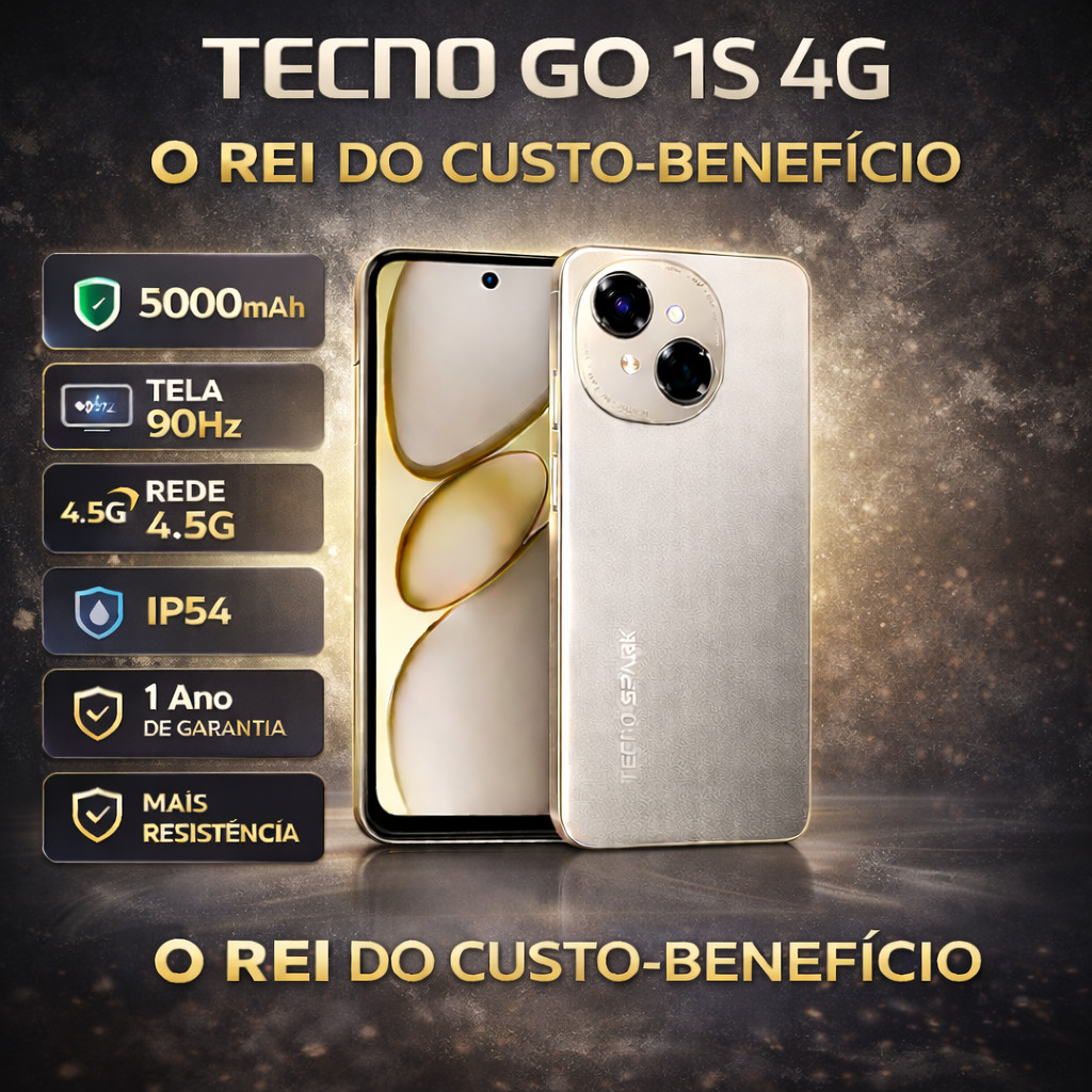 Celular Tecno Spark Go 1S 4G 64GB Smartphone Bateria 5000mAh 90HZ IP54 VERSÃO GLOBAL Garantia 1 Ano