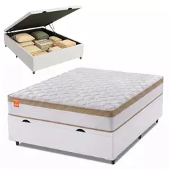 Cama Box Baú Colchão Casal Molas Ensacadas Real 138x188x68cm Linho Branco / Bege Inducol - Suporta até 130kg por Pessoa