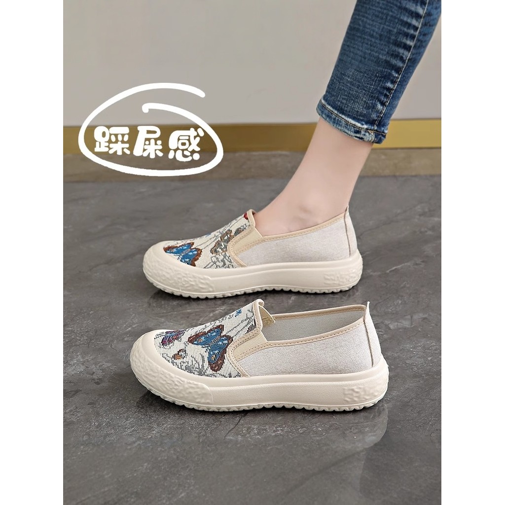 Velho pequim sapatos de pano feminino mãe sapatos verão novo estilo mocassins de meia-idade sapatos de lona feminino pre