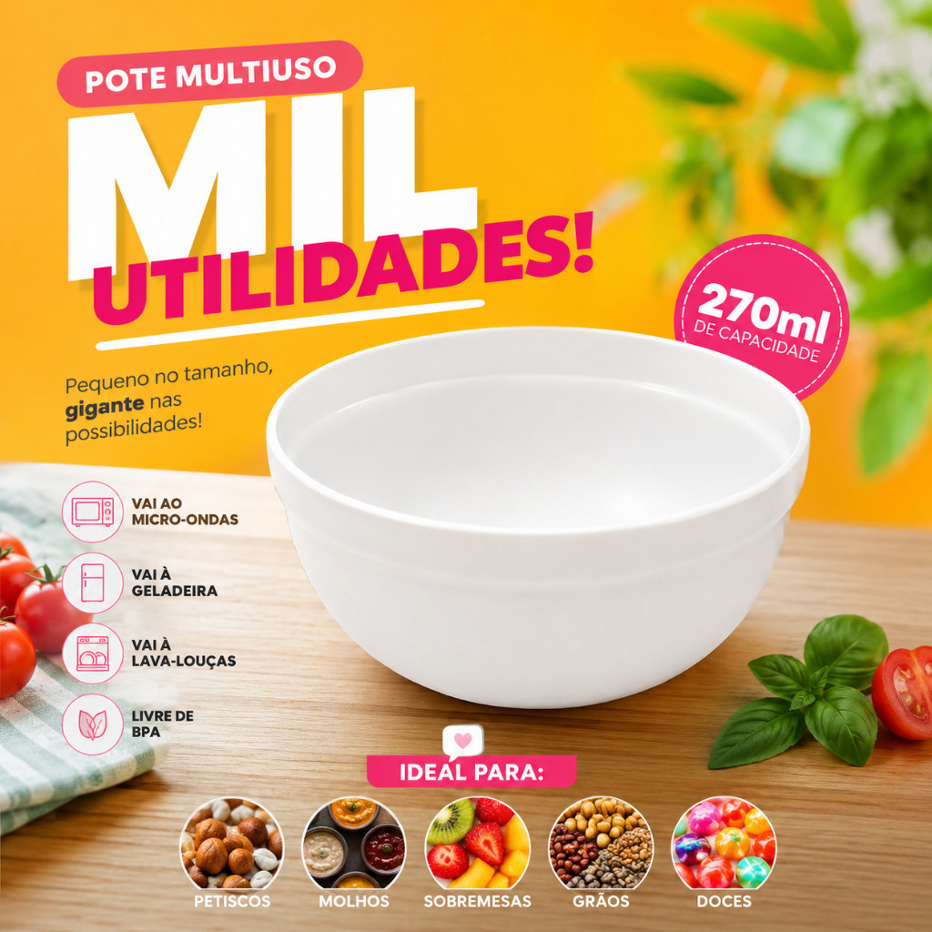 Mini Bowl Branca 270ml Multiplas Utilidades Confeitaria Cozinha Petiscos Derreter Chocolate Resistente
