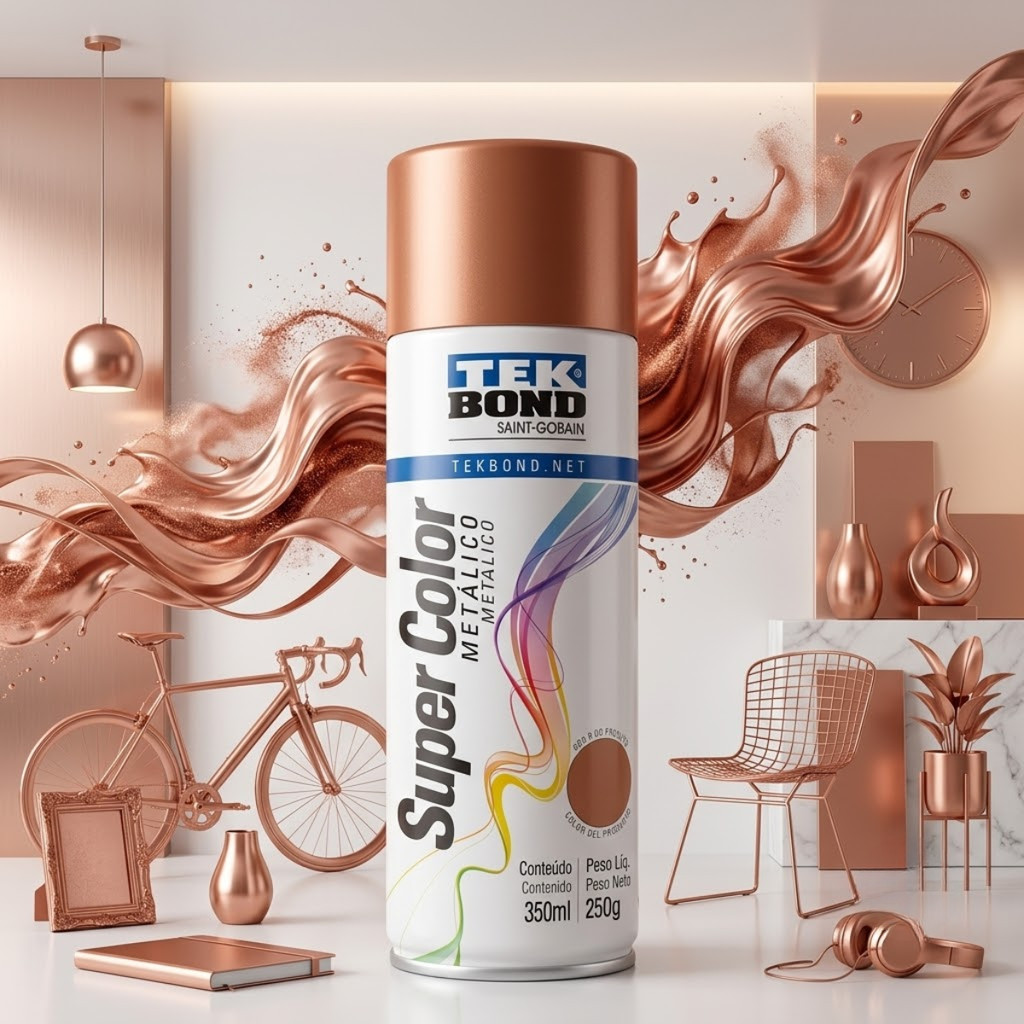 Tinta Spray Tekbond Cobre Rose Metálico Brilho Premium 350ml