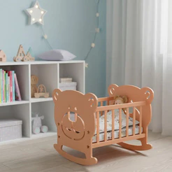 Berço Boneca UniqueBox Premium MDF Ursinho 38cm Brinquedo Bege Bercinho