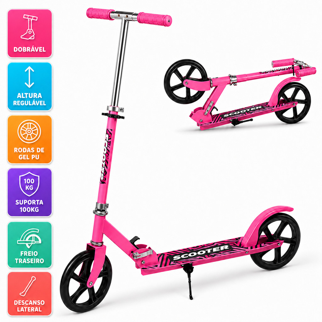Patinete Adolescente Adulto Resistente Scooter Dobrável Trava Estrutura Metal At