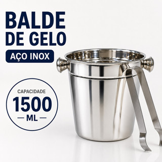 Balde para Gelo Inox 1500ml com Pegador Aço Inoxidável Pequeno Mesa Bar Bebidas Whisky Kit