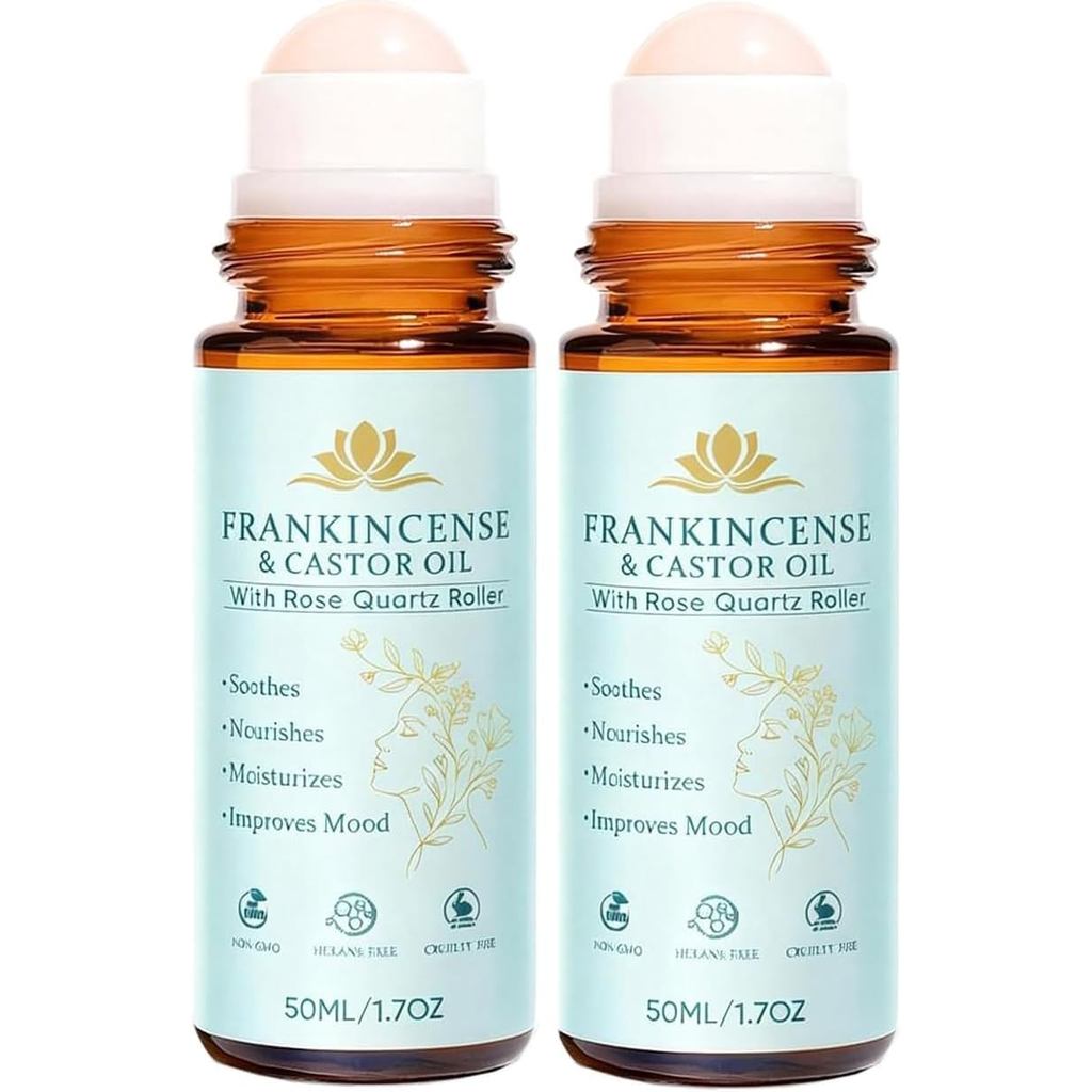 FrankinenseandastorOilRollOn, Roller de Quartzo Rosa, Óleo 100% Puro Orgânico Prensado a Frio para Rosto e Pescoço, Melh