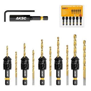 Conjunto de Brocas Escareadoras, 12 Peças de Brocas Cónicas Ajustáveis, Haste Hexagonal de 1/4" com Chave e Suporte Magn