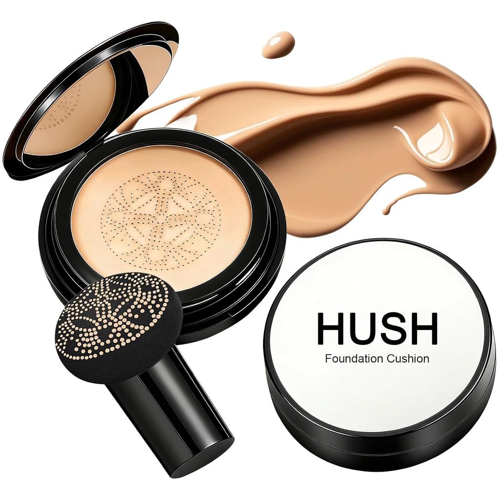 Hush Foundation for Mature Skin，Warm Tone CC Air Cushion Foundation，Moisturizing & Skin-Care Air Cushion Foundation，Glow