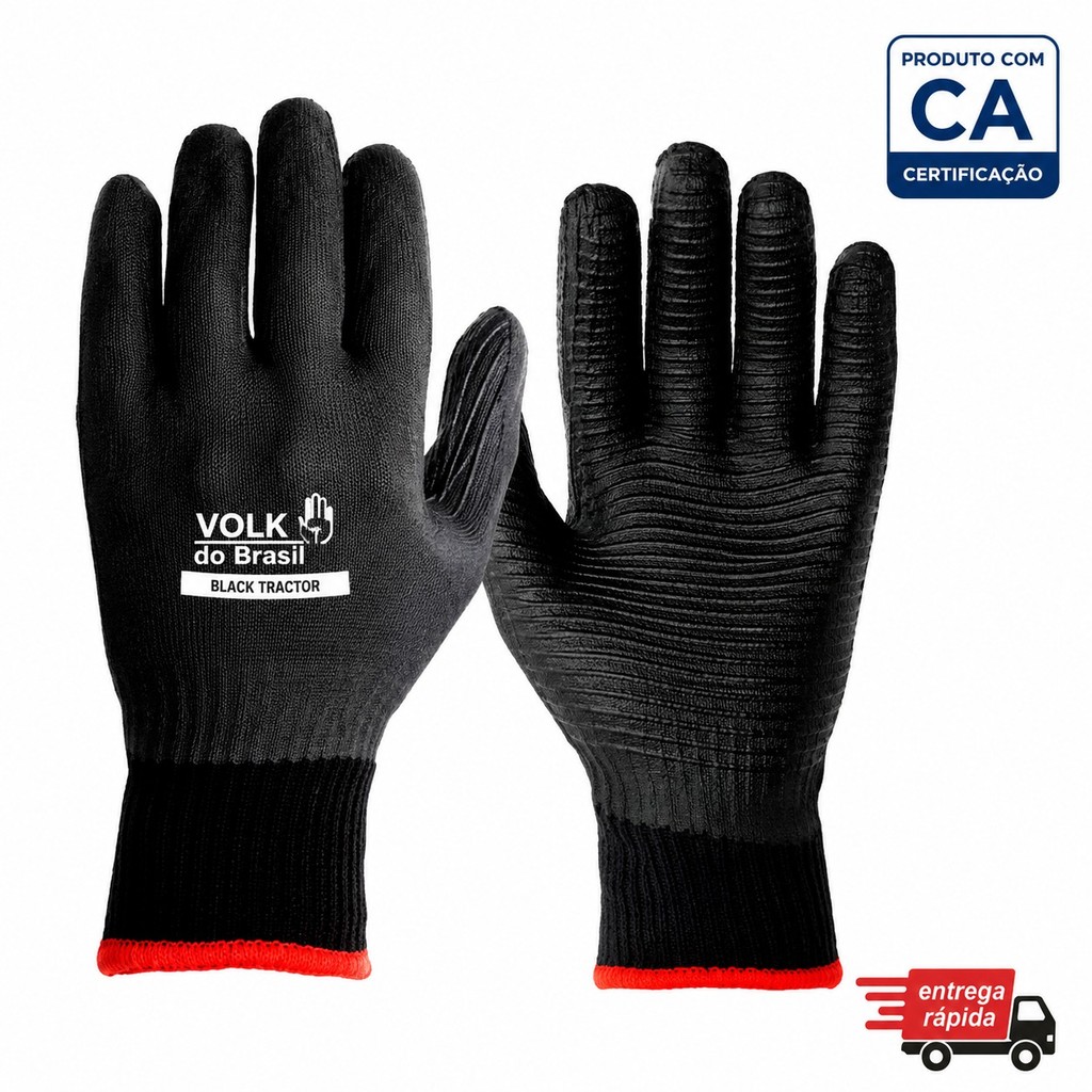 Luva Black Tractor Volk Borracha Vulcanizada Térmica 250°C Anticorte Construção Trabalho Obra Epi